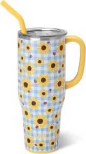 Swig Life 40oz Mega Mug, 40 oz Tumbler with Handle and Straw, Cup Holder Friendly, Dishwasher Safe, Extra Large Insulated Tumbler, Stainless Steel (Picnic Basket)