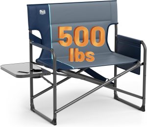 TIMBER RIDGE XXL Oversized Directors Chair with Side Table, Extra Wide Camping Chairs for Adults Heavy Duty Supports 500 lbs, Foldable Folding Lawn Chair for Picnic Beach Sports Fishing, Blue