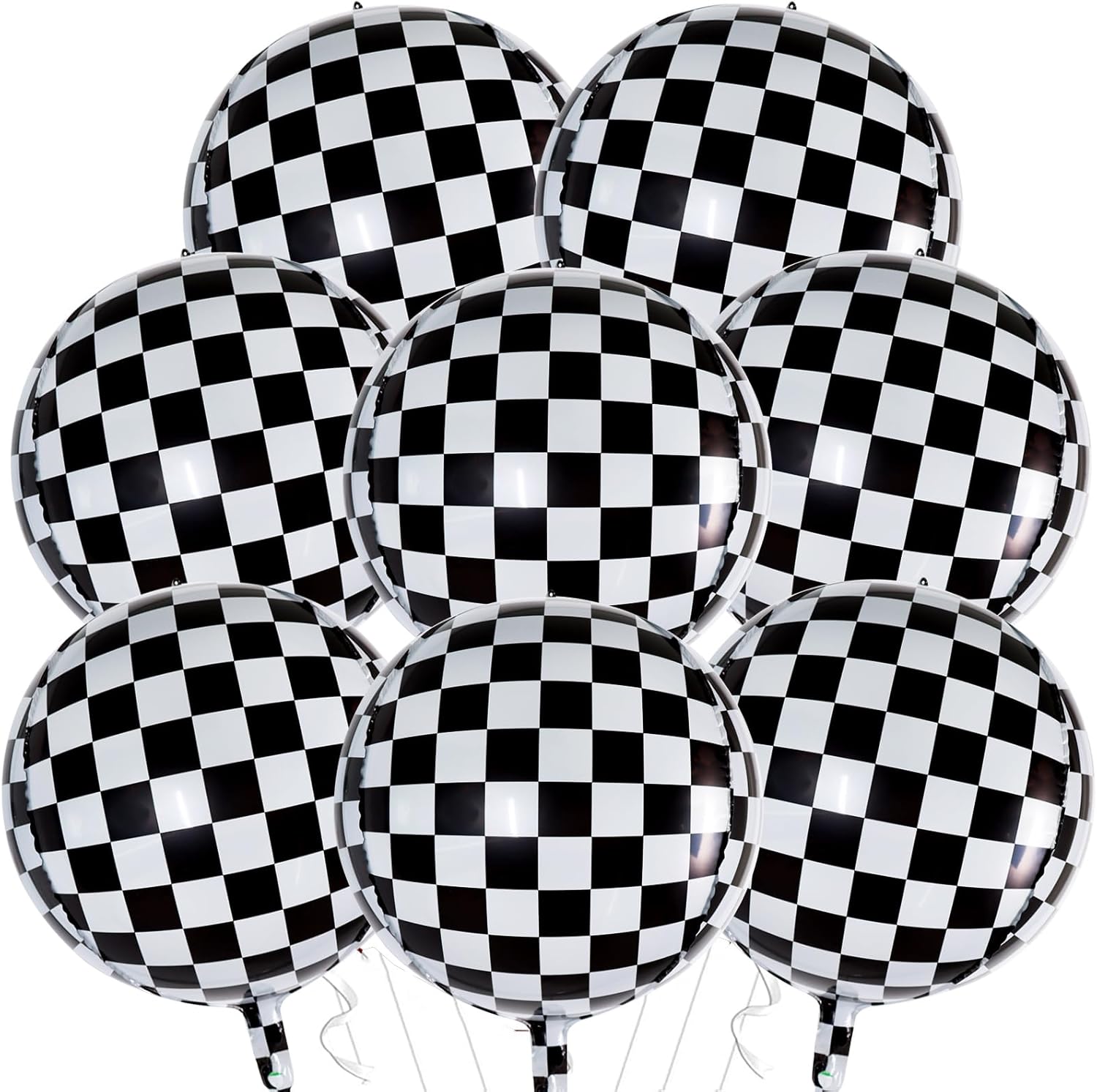 TONIFUL 8Pcs Large Checkered 4D Giant Round Foil Balloon 22inch Big Mirror Metallic Mylar Sephere Balloons for Christmas New Year Birthday Party Graduation Wedding Baby Shower Decoration Supplies