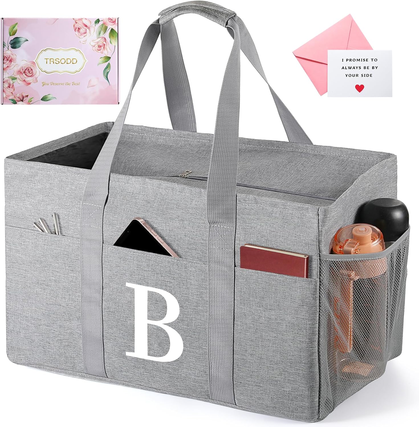 TRSODD Reusable Grocery Shopping Bags 10 Gallon Foldable Extra Large Utility Tote Bag Storage with Zipper and Handle Mothers Day Gifts for Mom Grandma Women
