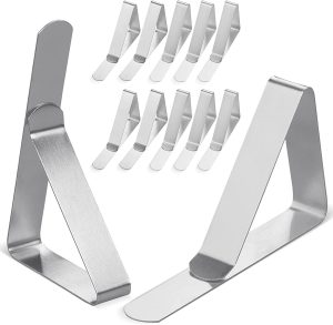 Tablecloth Clips [USA Based Brand] - 12 Pack Stainless Steel, Rust Proof Table Clips for Home, Restaurants, Picnic, Party, Dining Tables - Fits Up to 1.8 Inch Thick Tables