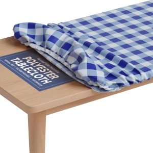 Tablecloth of Polyester -Fitted with Elastic, Water Proof, Washable, Fits for Table 36 x 60 Inch, Checked Blue Design, for Indoor/Outdoor Kitchen and Picnic and More...