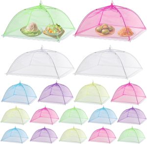 Tanlade 16 Pcs Mesh Food Cover Food Tent Set Reusable Collapsible Pop up Food Nets for Outdoors Summer Party Picnic, 2 Pcs 40" x 24", 4 Pcs 17" x 17", 5 Pcs 14" x 14", 5 Pcs 12" x 12" (Colorful)