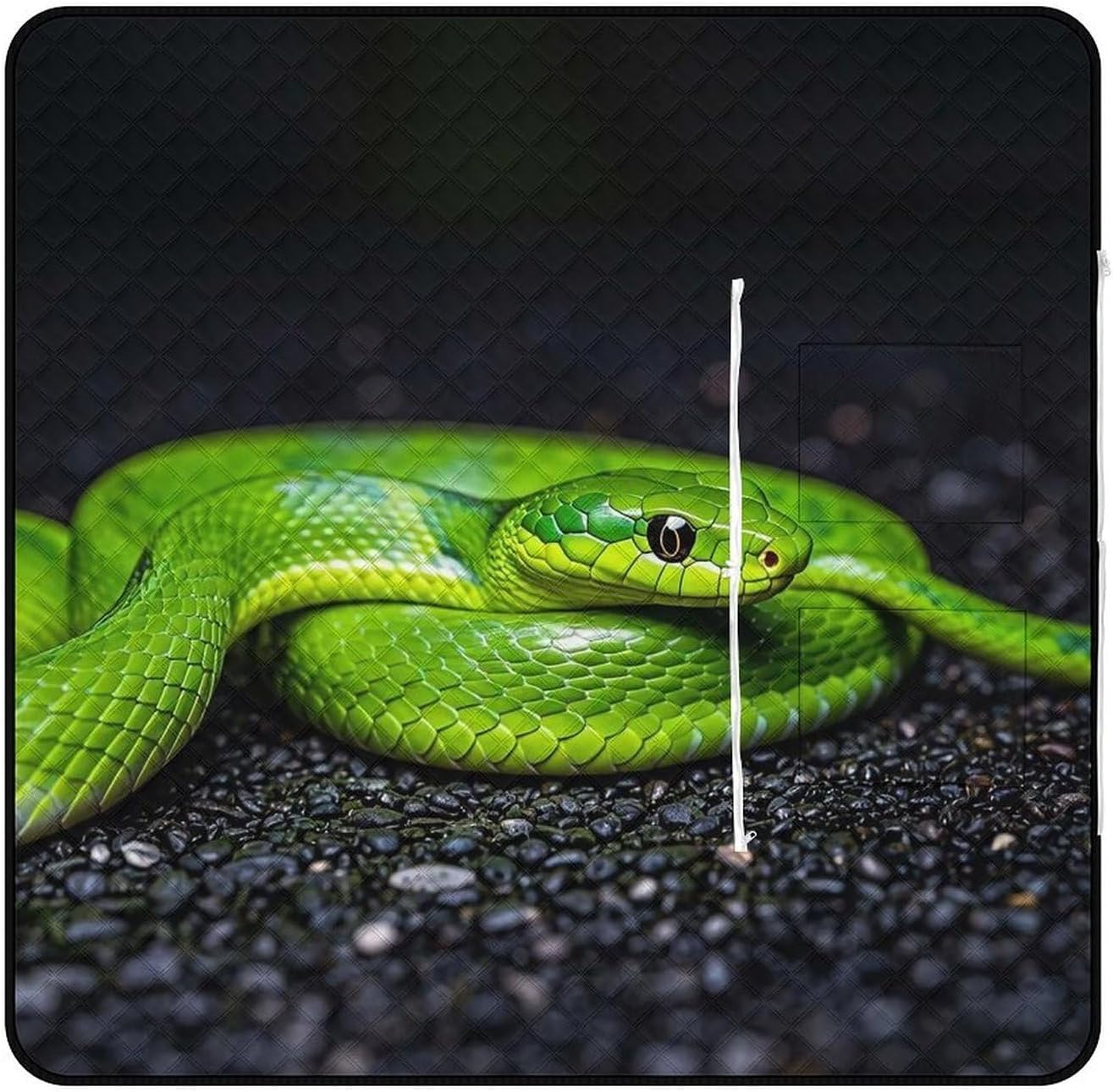 The Green Snake Picnic Blanket with Zippered Tote Bag, Waterproof Portable Outdoor Blanket, Lightweight Foldable Outdoor Mat for Beach, Camping, Park, 150x150cm