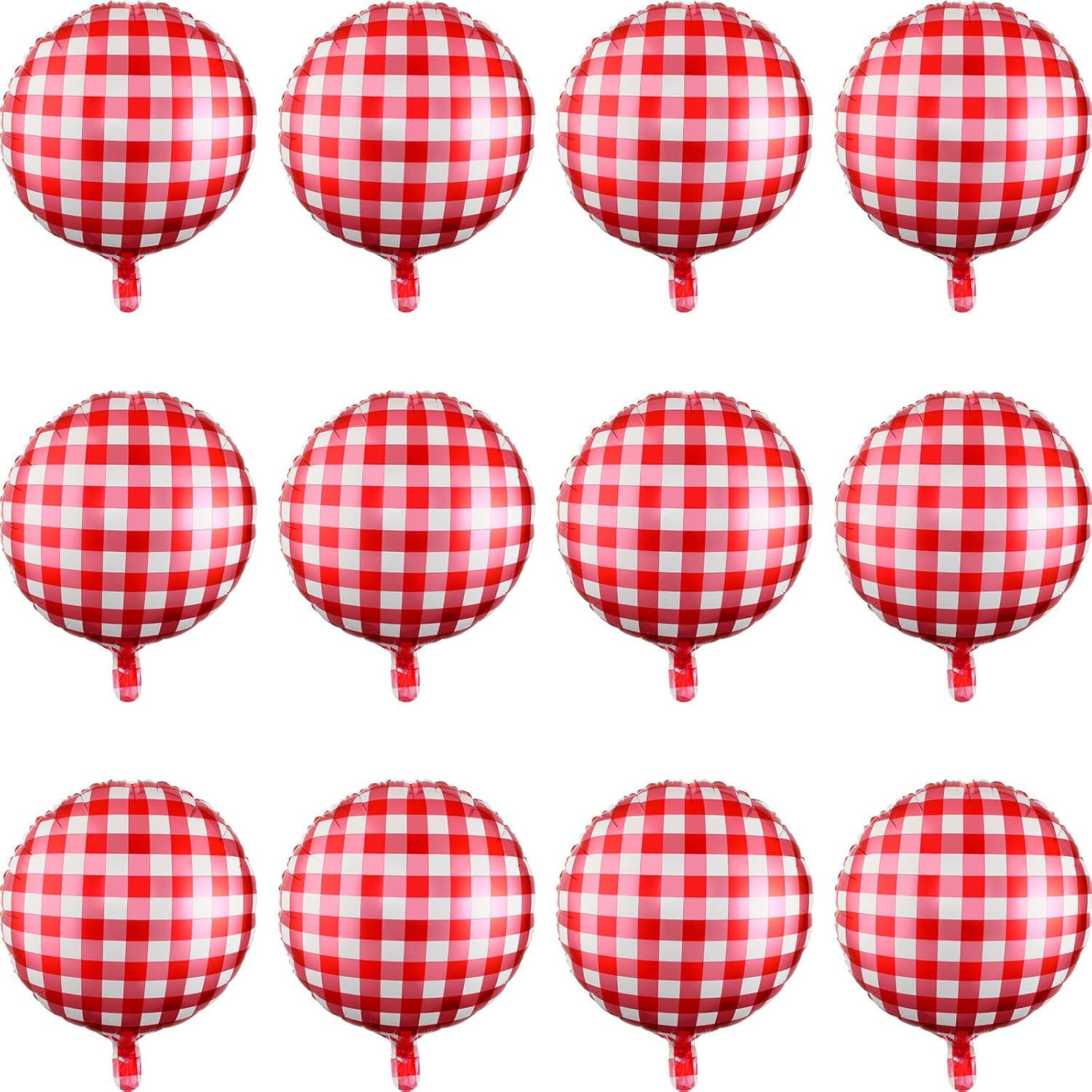 Threan 50 Pieces 18 Inches Checkerboard Balloons Aluminum Foil Balloons Party Decorations for Summer Picnic BBQ Party Decor Birthday Holiday Racing Themed Supplies(Red, White)