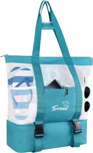 Tirrinia Mesh Beach Bag with Cooler Compartment, Extra Large Totes for Beach Travel, Functional Fashion Beach Bag for Women