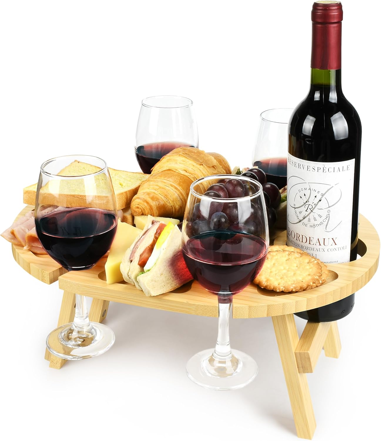 Tirrinia Small Picnic Wine Table,Portable Picnic Table Set The Wine Glass& Bottle in Place,Foldable Outdoor Wine Gifts for Women -Perfect for Camping, Beach, Party, Picnic