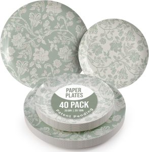 Trendables Floral Paper Plates 8.5 Inch & 10.5 Inch 40 Pcs Dinner Plate Set Fancy Disposable Plates for Party for 20 Guests 20 X 8 & 20 X 10 Large & Small Paper Plate Set for Parties Gracy