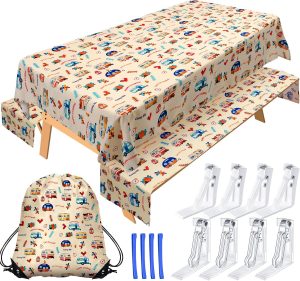 Tudomro Camping Tablecloth with Picnic Bench Covers, Picnic Table Cover Fits 4ft to 7ft Picnic Tables, Washable Reusable Polyester Table Cloth for Camping Included Storage Bag and Clip (Fresh Style)