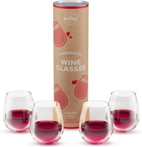 Unbreakable Stemless Wine Glasses | Set of 4 + Gift Box | 100% Tritan Shatterproof Plastic | 16 Oz | Dishwasher Safe