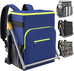Upgraded Insulated Cooler Backpack Chair, Built-in Folding Chair, 40 Can Capacity, Leakproof Liner for Beach, Picnic, Park, Everlasting Comfort
