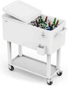 VINGLI 80 Quart Rolling Ice Chest, Portable Patio Party Bar Drink Cooler Cart, with Shelf, Beverage Pool with Bottle Opener