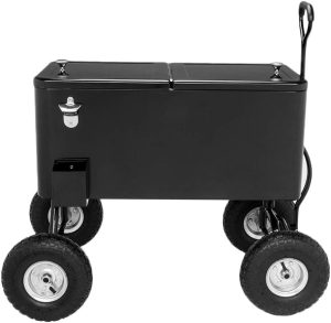 VINGLI 80 Quart Wagon Rolling Cooler Ice Chest, w/Long Handle and 10" Wheels, Portable Beach Patio Party Bar Cold Drink Beverage, Outdoor Park Cart on Wheels