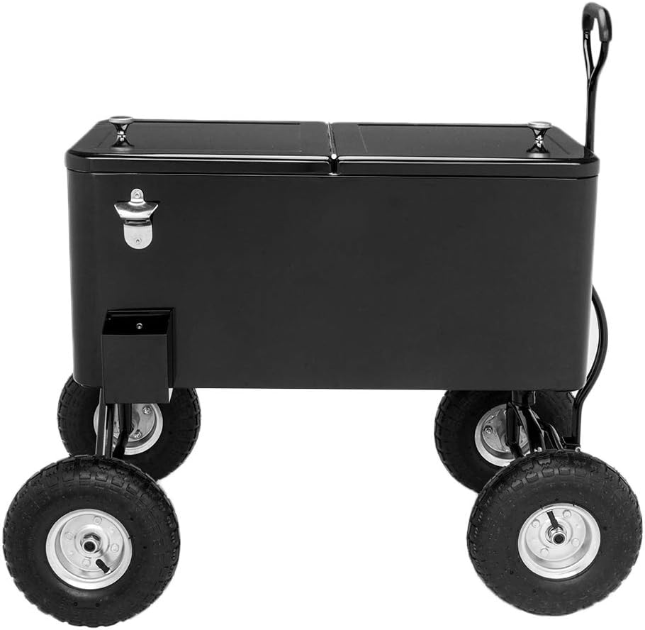 VINGLI 80 Quart Wagon Rolling Cooler Ice Chest, w/Long Handle and 10" Wheels, Portable Beach Patio Party Bar Cold Drink Beverage, Outdoor Park Cart on Wheels