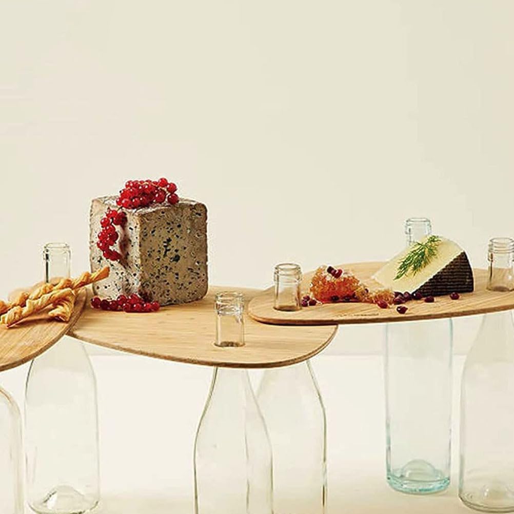 VOSAREA 3pcs Wooden Pallet Wine Neck Trays Bottle Serving Boards Wine Glass Holder for Outdoor Picnic Home Decor