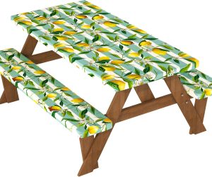Velway Picnic Table Cover with Bench Covers: Elastic Fitted Water-Resistant Windproof Tablecloth with Storage Bag - 72x30 Inches 3Pcs Set Patio Table Cover for Outdoor/Camping/Garden
