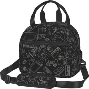Video Game Controller Background Lunch Bag Gaming Gadgets Reusable Insulated Lunch Tote Bag Lunchbox Container With Adjustable Shoulder Strap For Office Work School Picnic Travel