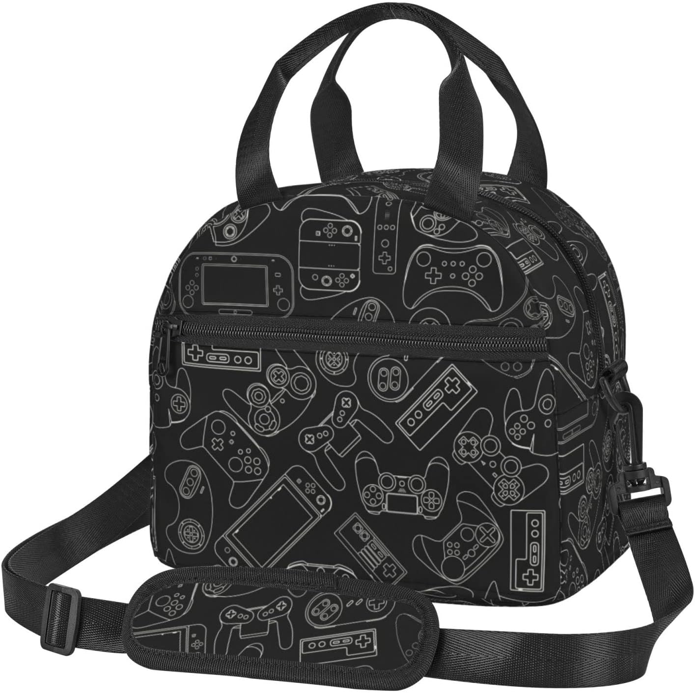 Video Game Controller Background Lunch Bag Gaming Gadgets Reusable Insulated Lunch Tote Bag Lunchbox Container With Adjustable Shoulder Strap For Office Work School Picnic Travel