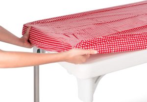 Vinyl Plastic Red and White Checkered Tablecloths 24 x 48 inch Fitted Elastic Table Covers for 4 Foot Rectangular Holiday Picnic Folding Table