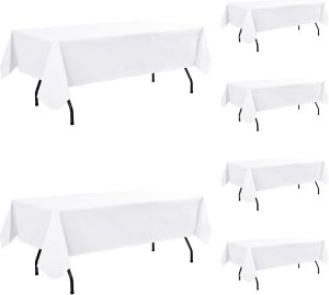Vinyl Tablecloth with Flannel Backing-6 Pack White 54x108 Inch Outdoor Waterproof Rectangle 6 Foot Plastic Table Cloths Sheets-Wipeable Heavy Duty Oilcloth for Picnic Party Camping Dining