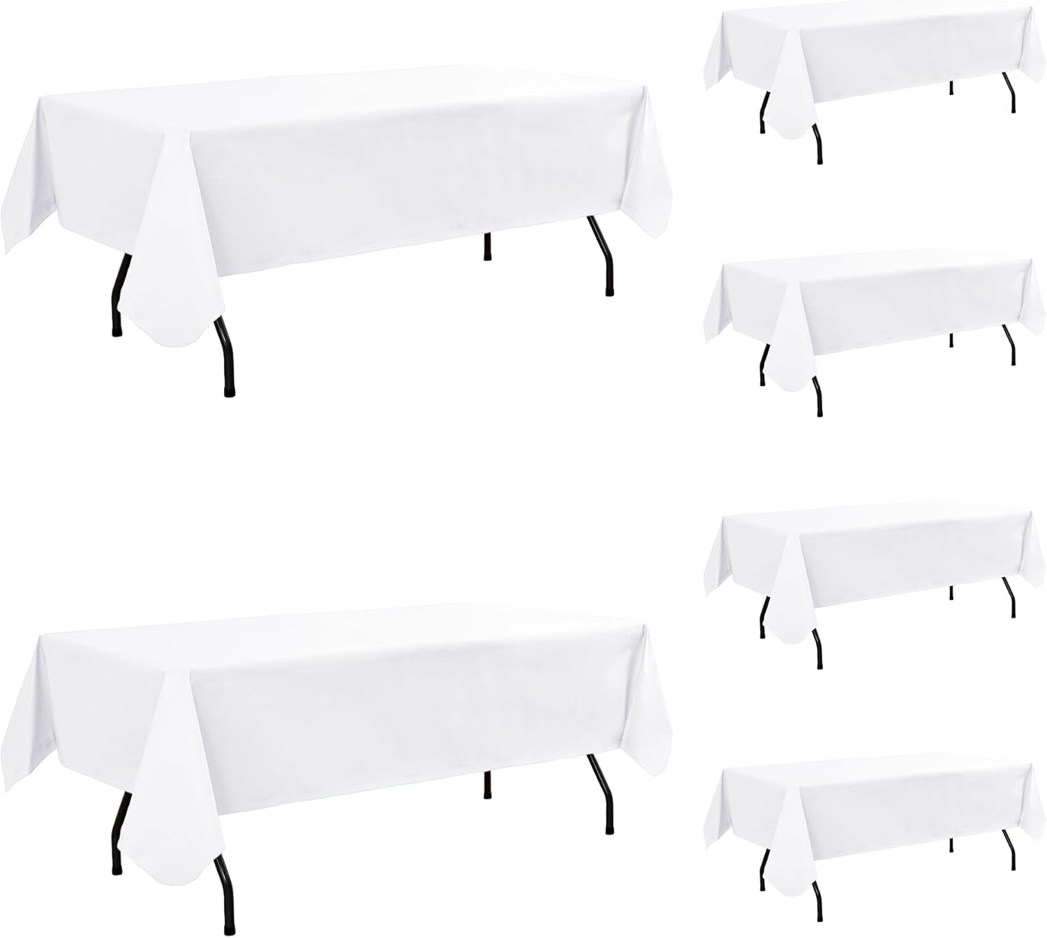 Vinyl Tablecloth with Flannel Backing-6 Pack White 54x108 Inch Outdoor Waterproof Rectangle 6 Foot Plastic Table Cloths Sheets-Wipeable Heavy Duty Oilcloth for Picnic Party Camping Dining