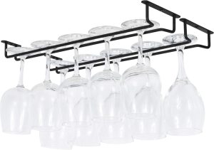 Wallniture Brix Wine Glass Holder Under Cabinet Kitchen Organization and Storage for Kitchen Decor, Black Iron 17 Inch Set of 2