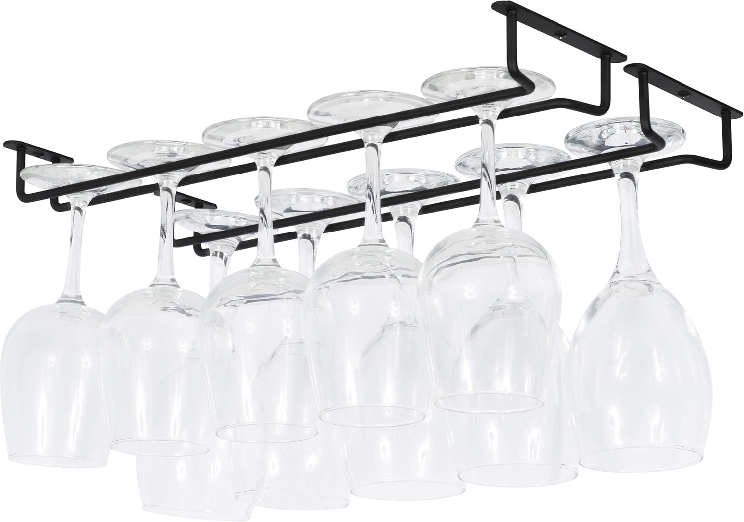 Wallniture Brix Wine Glass Holder Under Cabinet Kitchen Organization and Storage for Kitchen Decor, Black Iron 17 Inch Set of 2