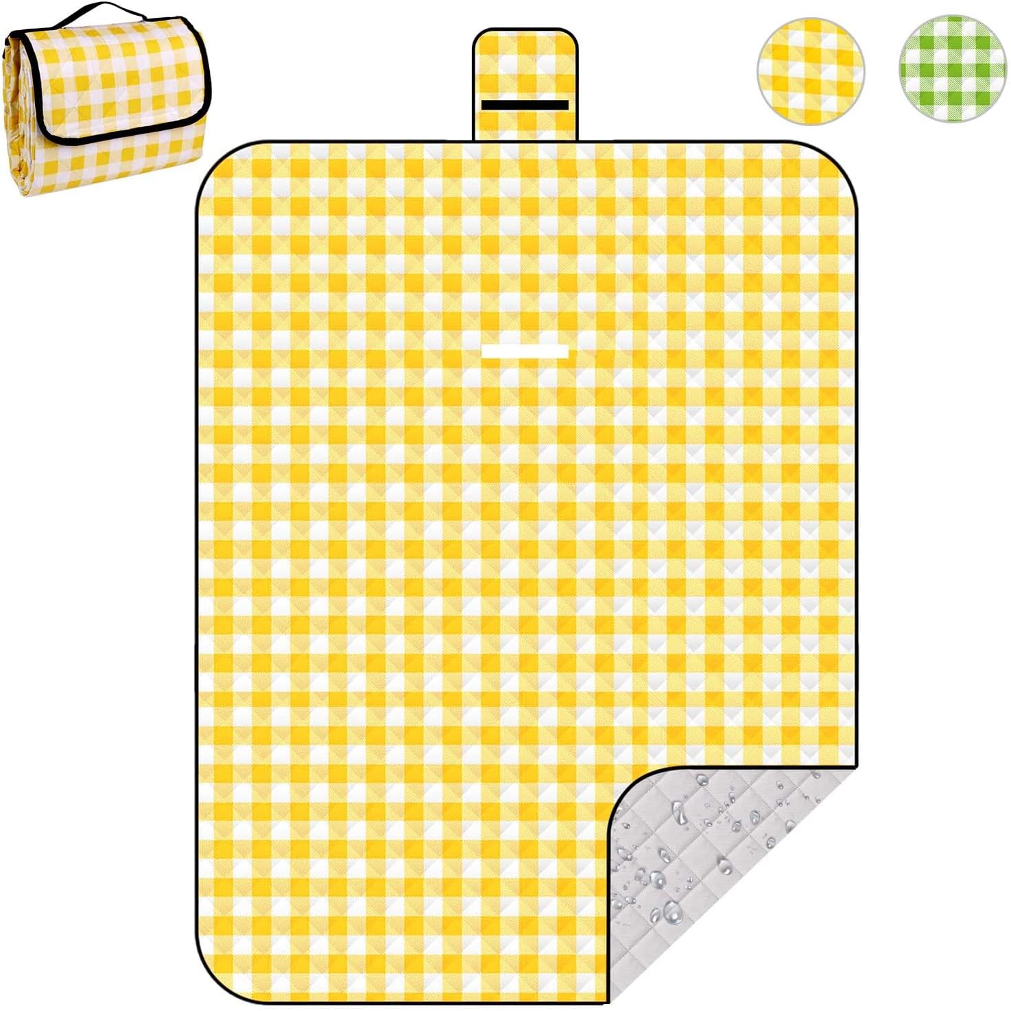 Wapodeai Picnic Camping Blankets, 60''x 80'' Waterproof and Foldable - Durable, Spacious, and Portable Outdoor Blanket for Families, Perfect for Parks, Beaches, and Nature Excursions(Yellow)