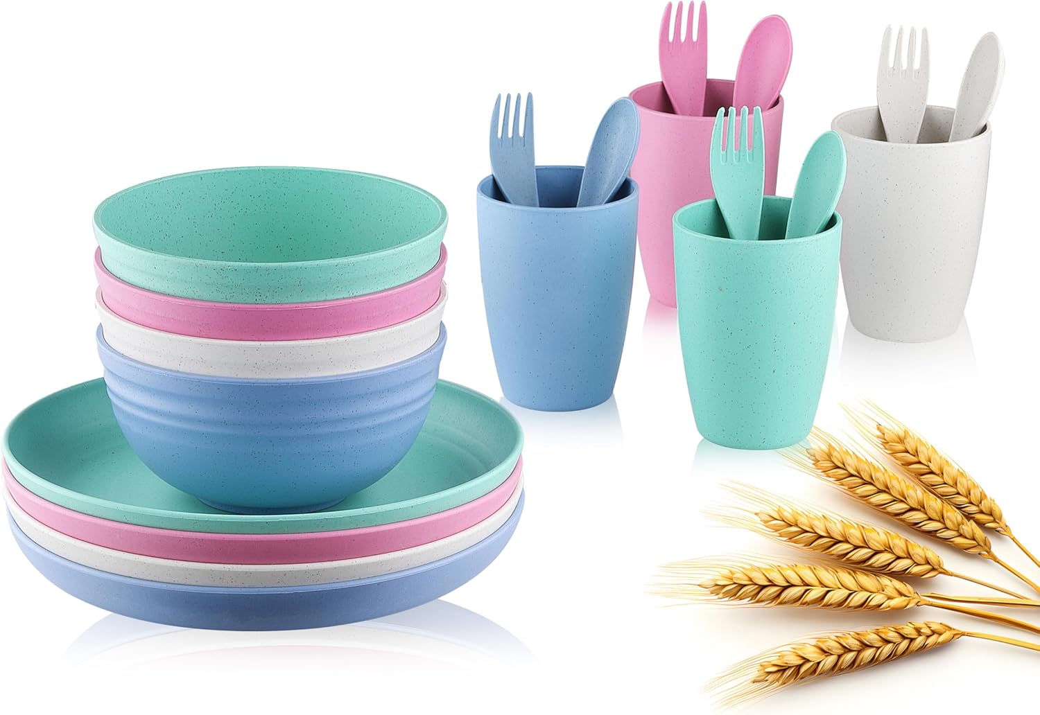 Wheat Straw Dishes Dinnerware Sets, Kaloo 20pcs Lightweight Unbreakable Dish Set, Microwave and Dishwasher Safe, Reusable Kids and Toddler Plates and Bowls Sets