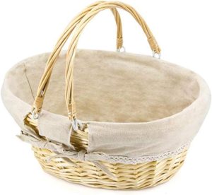 Wicker Basket, Woven Picnic Basket for Gifts Empty, Oval Willow Large Storage Basket with Double Handles for Camping, Outdoor, Halloween, Thanks Giving Birthday