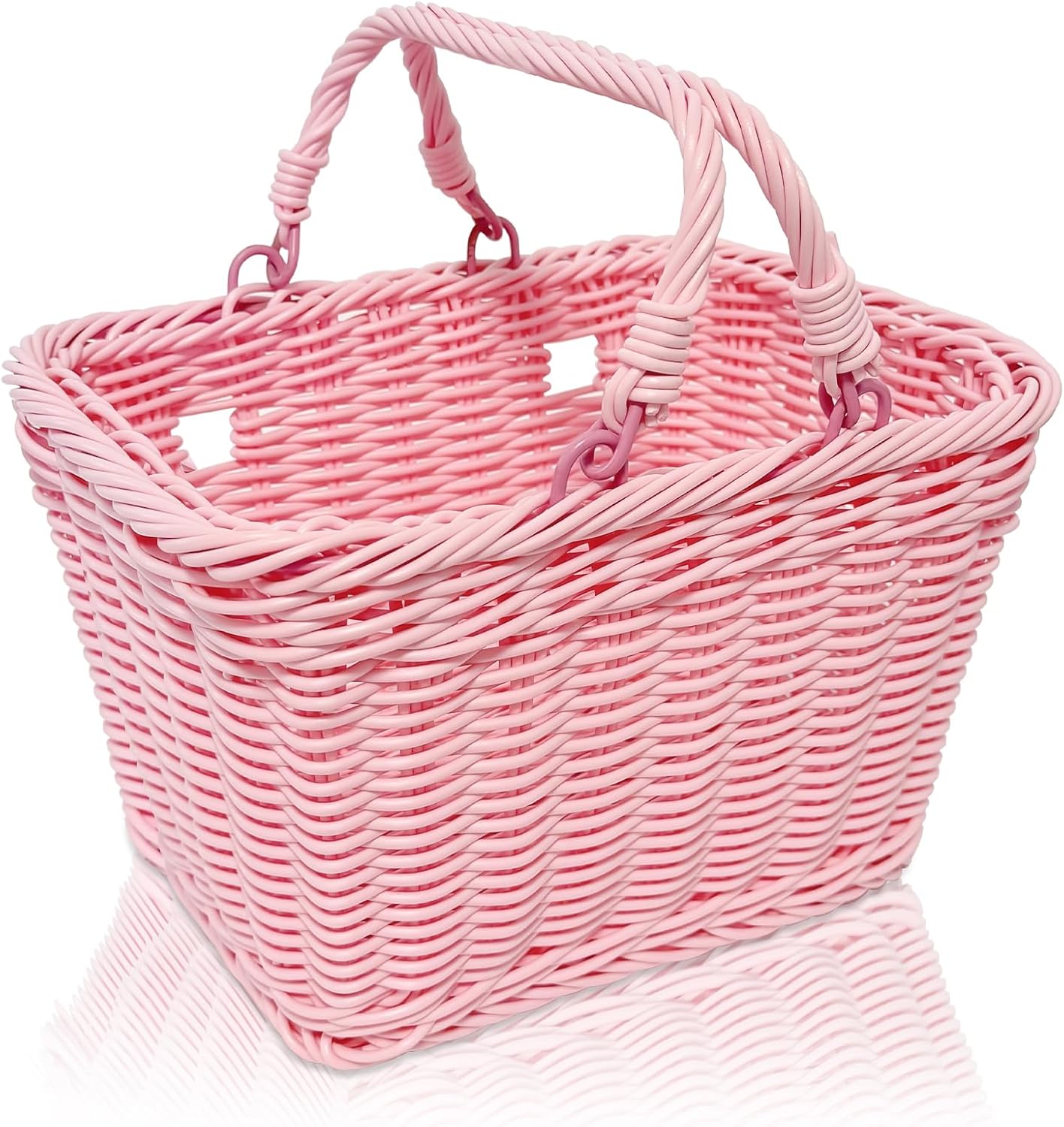 Wicker Picnic Basket for Kids, Small Woven Rattan Basket with Handles Pink Garden Harvest Hamper Basket Empty for Storage Toy Flower Wedding