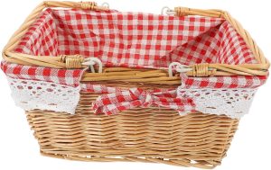 Wicker Picnic Basket with Folding Handle Hand Woven Outdoor Storage Basket for Picnics Camping and Family Gatherings Wicker and Cloth Material Versatile for Food