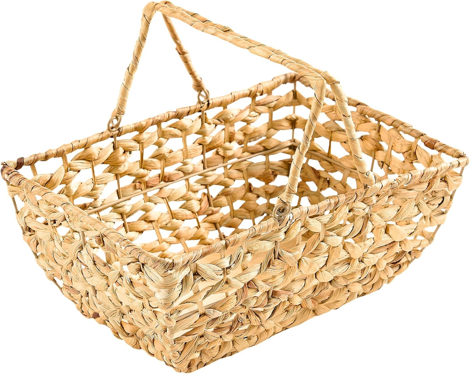 Wicker Picnic Basket with Handles, Wicker Baskets with Wooden Base for Picnic, Camping & Storage Basket