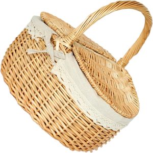 Wicker Storage Basket with Lid Multi Functional Bread Vegetable Organizing Basket for Outdoor Picnics Weddings and Home Use Durable Rustic Design for