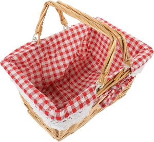 Wicker Woven Picnic Basket with Handles Versatile Handheld Storage Basket for Fruits Snacks Home Organization Natural Material for Camping Outdoor Use