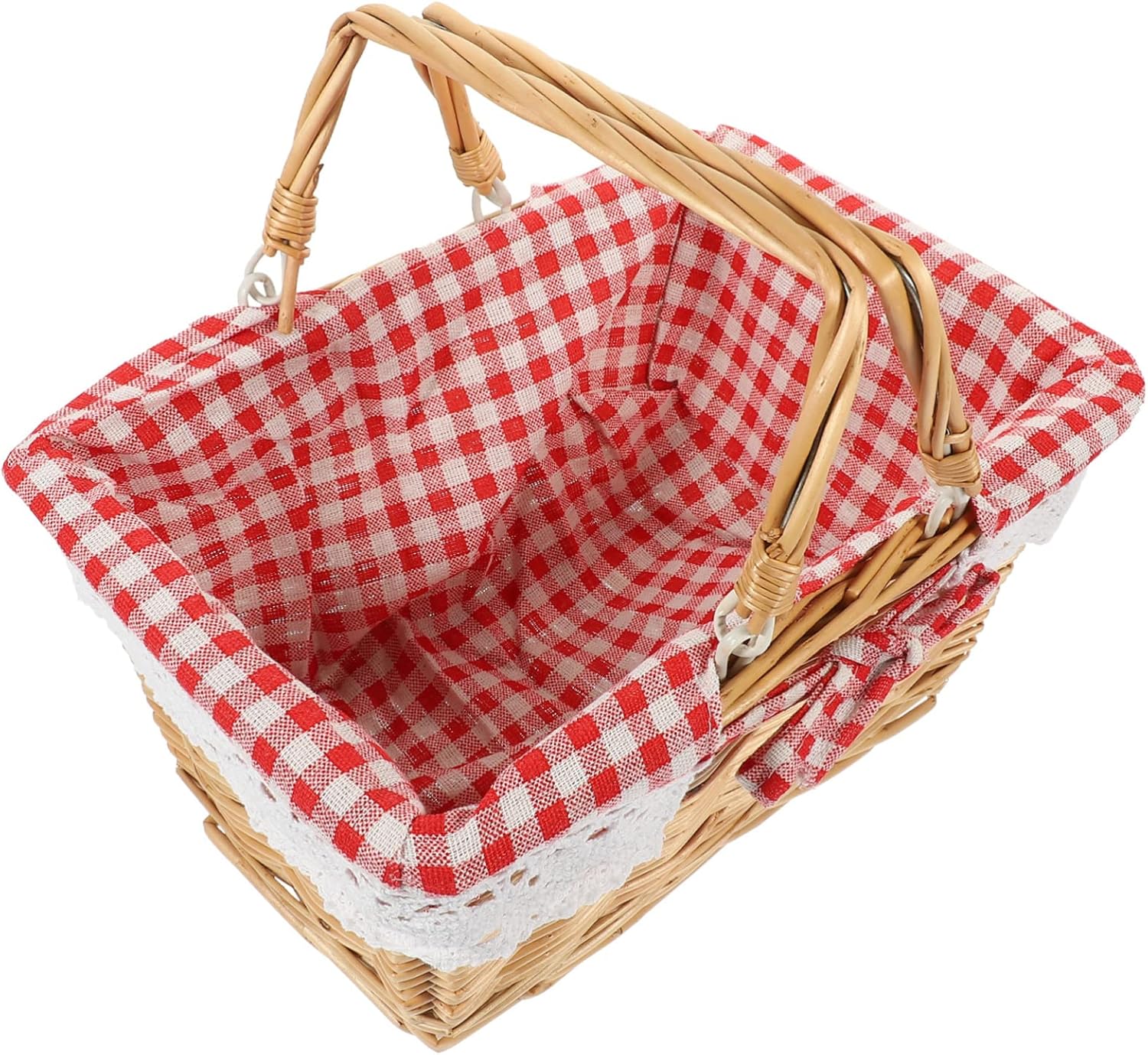 Wicker Woven Picnic Basket with Handles Versatile Handheld Storage Basket for Fruits Snacks Home Organization Natural Material for Camping Outdoor Use
