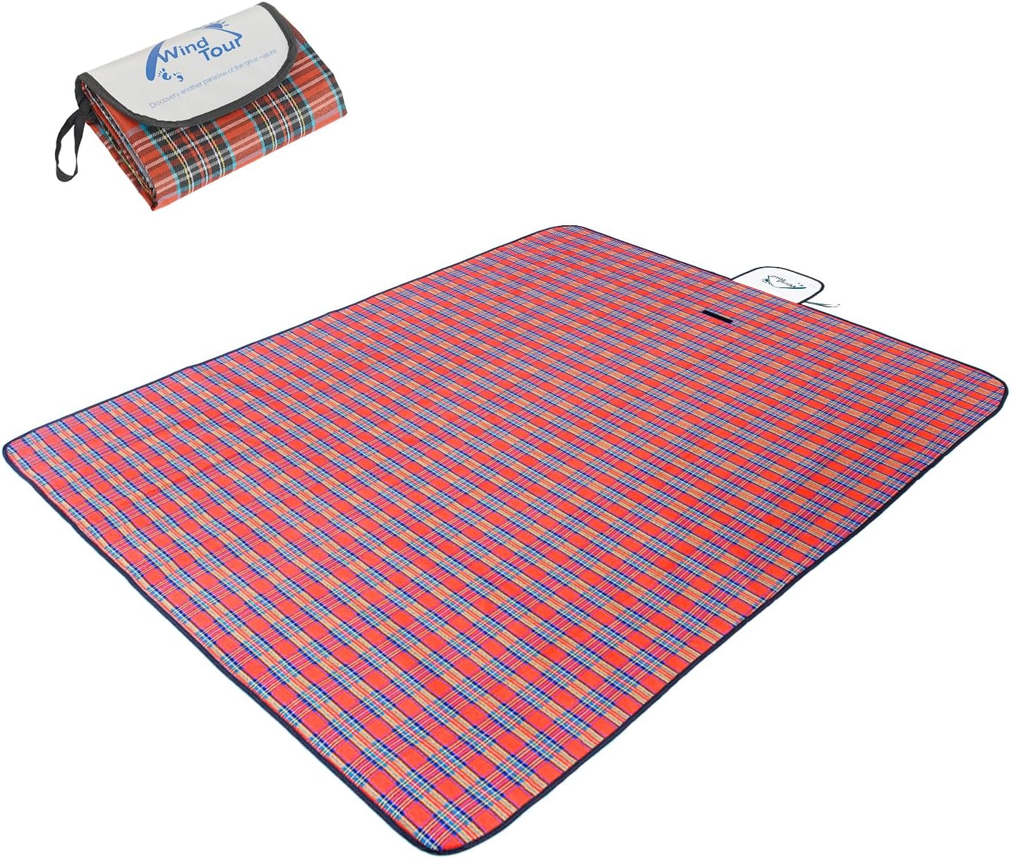 Wind Tour Family Outdoor Waterproof Durable Picnic Blankets with Carry Strap,Foldable 59×70.9 inch Sandproof Picnic Floor Mat for Kids Playground Camping Park Hiking Grass Travelling (1, Red)