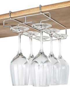 Wine Glass Holder - 2 Rows Stemware Rack Under Cabinet - 304 Stainless Steel Hanger Storage Shelf, Fit for The Cabinet 0.8“ or Less