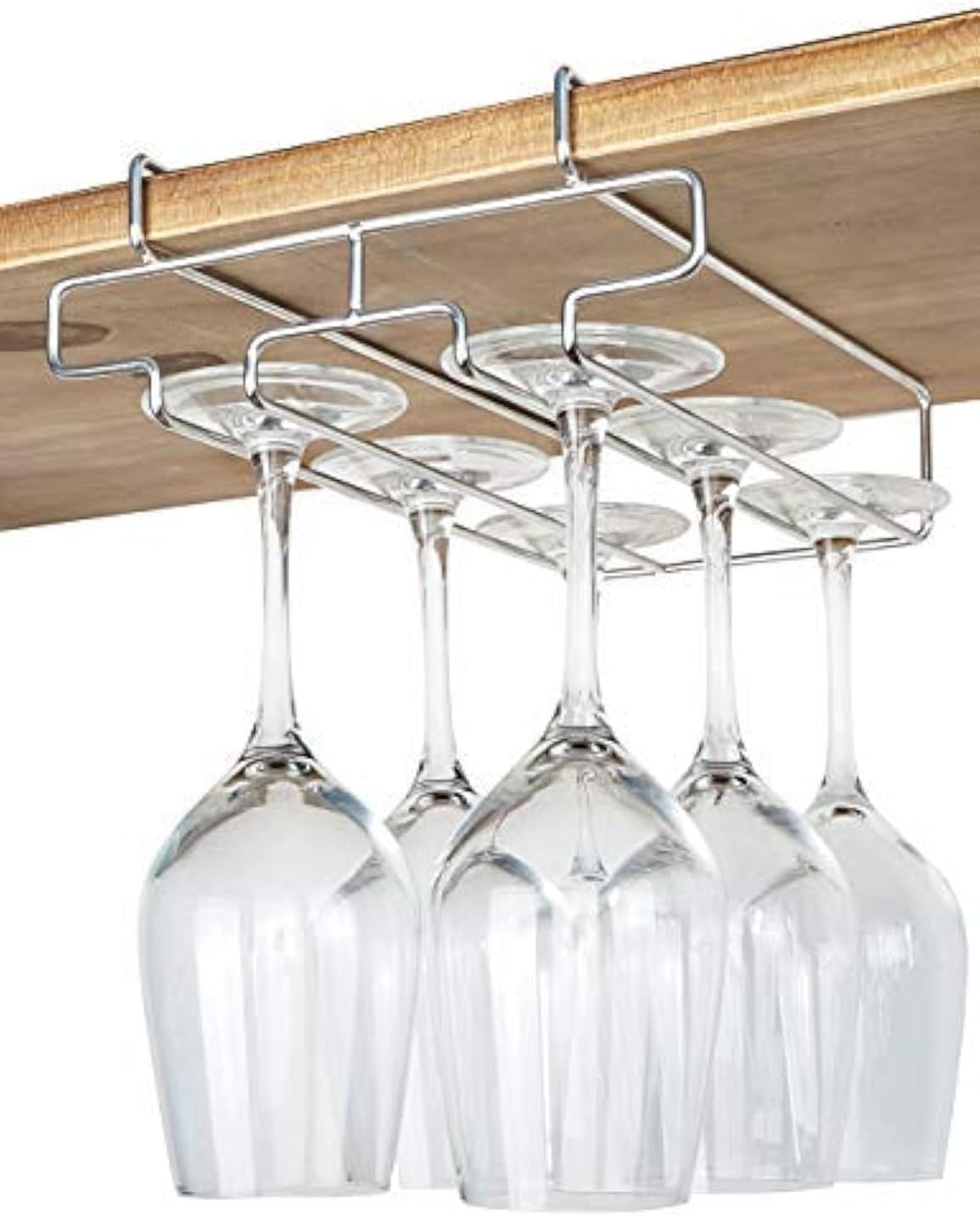 Wine Glass Holder - 2 Rows Stemware Rack Under Cabinet - 304 Stainless Steel Hanger Storage Shelf, Fit for The Cabinet 0.8“ or Less