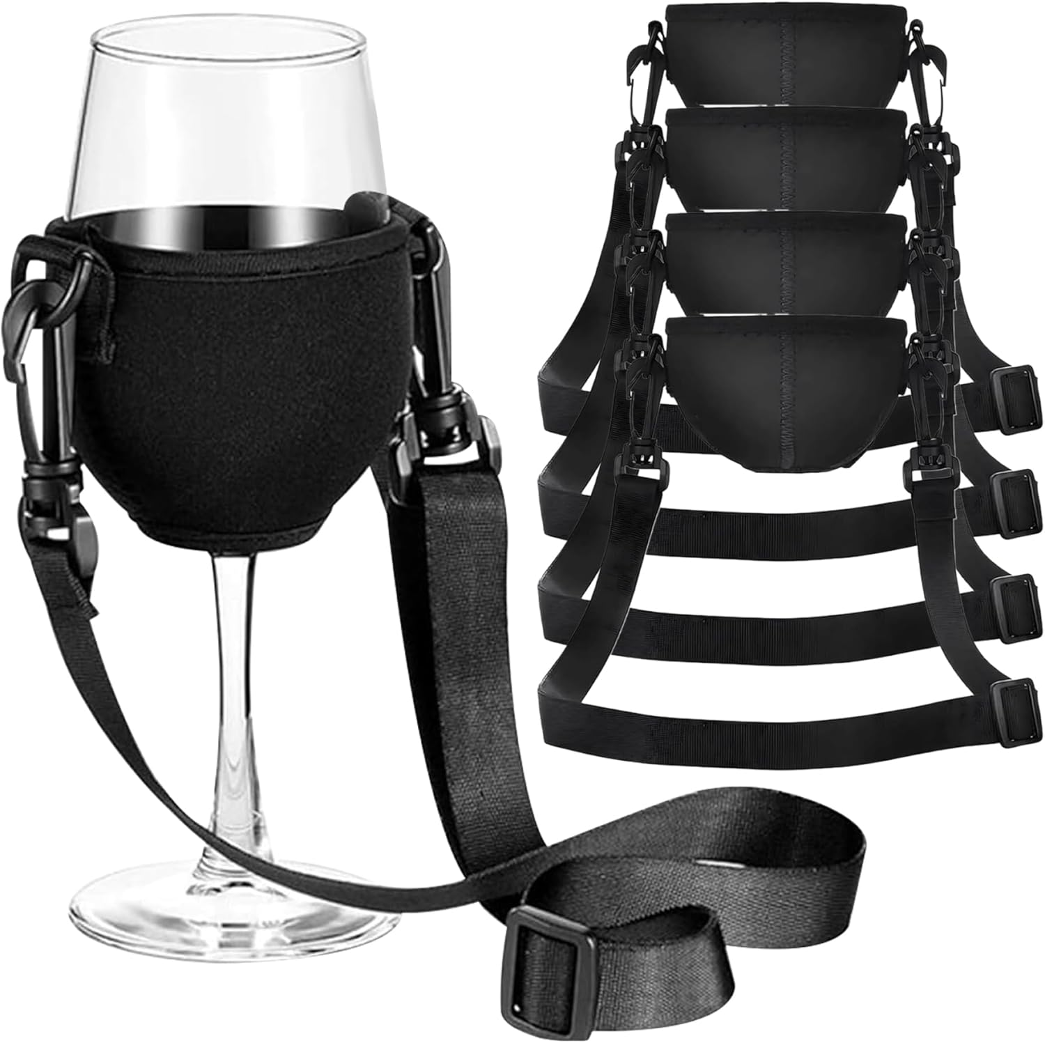 Wine Glass Holder 4pcs Wine Glass Holder Necklace 7.9'' Fabric Comfortable & Portable Wine Glass Holder with Adjustable Strap 19-38'' Drink Holder for Picnic Wedding Party, Medium