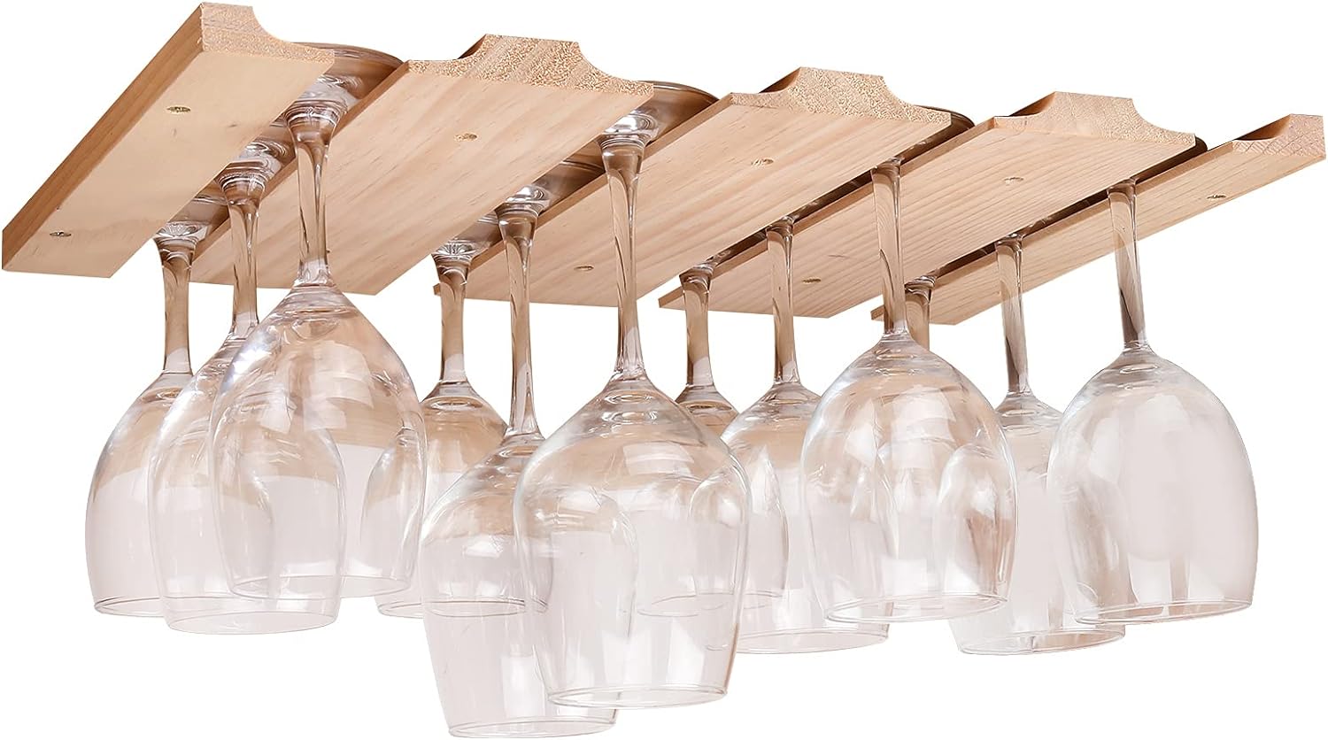 Wine glass holder-a wooden wine glass rack and goblet storage rack installed under the cabinet or countertop (Natural color)