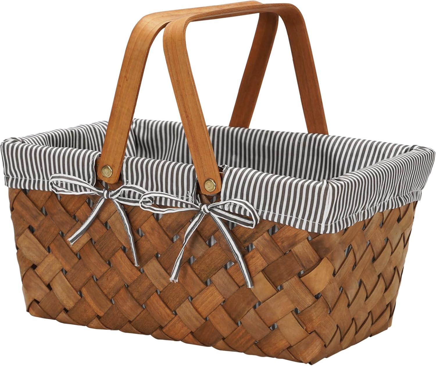 Woodchip Picnic Basket with Handle, Hand Woven Easter Eggs and Candy Basket, Bath and Kids Toy Wicker Storage Basket, Gift Packing Basket. Wicker Small Halloween Basket,Grey