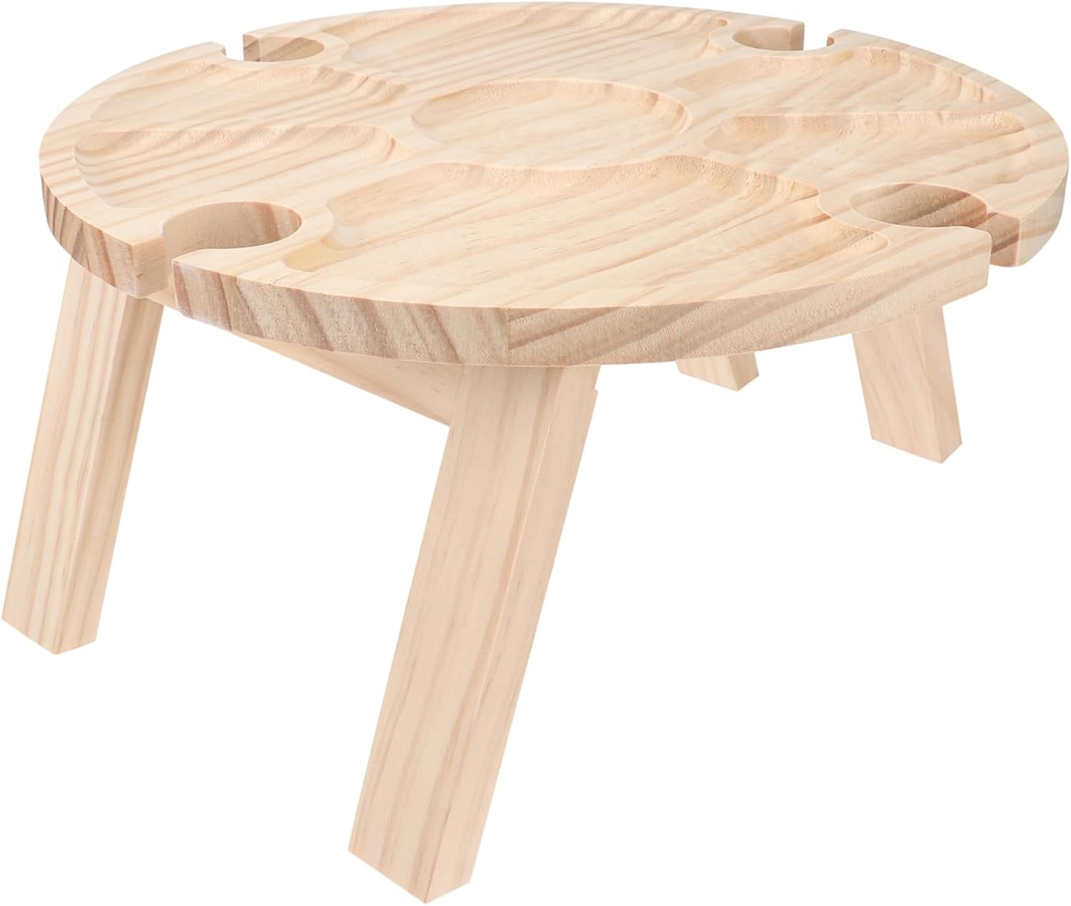 Wooden Outdoor Table Portable Foldable Picnic Snack Table Wine Glass Holder for Family Gatherings Outdoor Events