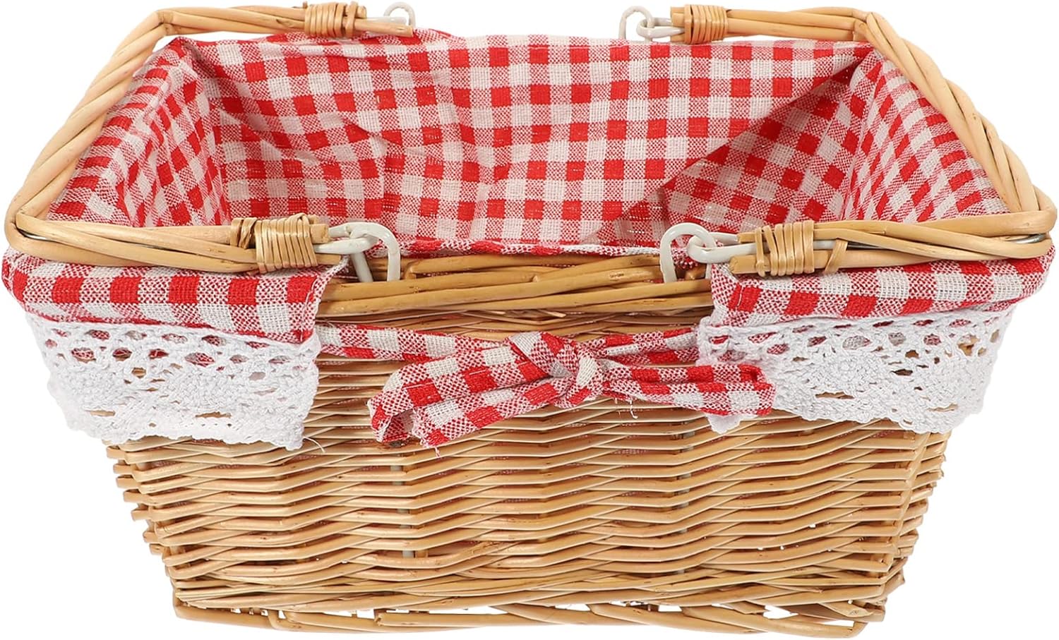 Woven Picnic Basket with Folding Handles Wicker Storage Container for Outdoor Use Home Organizer for Fruits Flowers