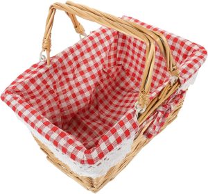 Woven Wicker Picnic Basket with Folding Handle Outdoor Storage Basket for Fruits Vegetables and Natural Design for Home and Camping