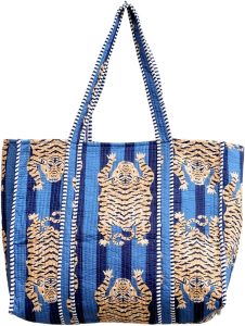 YILLE Cotton Quilted Floral & Tiger Print Tote Bag, 18 x 18 inches For Grocery Shopping, Travel