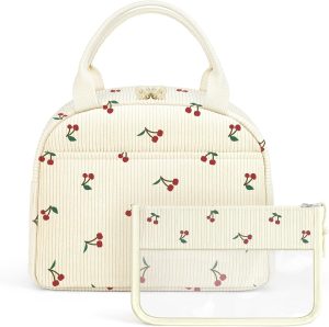 YOOLIFE Insulated Lunch Bag for Women Men Large Reusable School Lunch Box Bag for Girls Kids Adult Portable Cooler Tote Bags for Work Picnic White Cherry