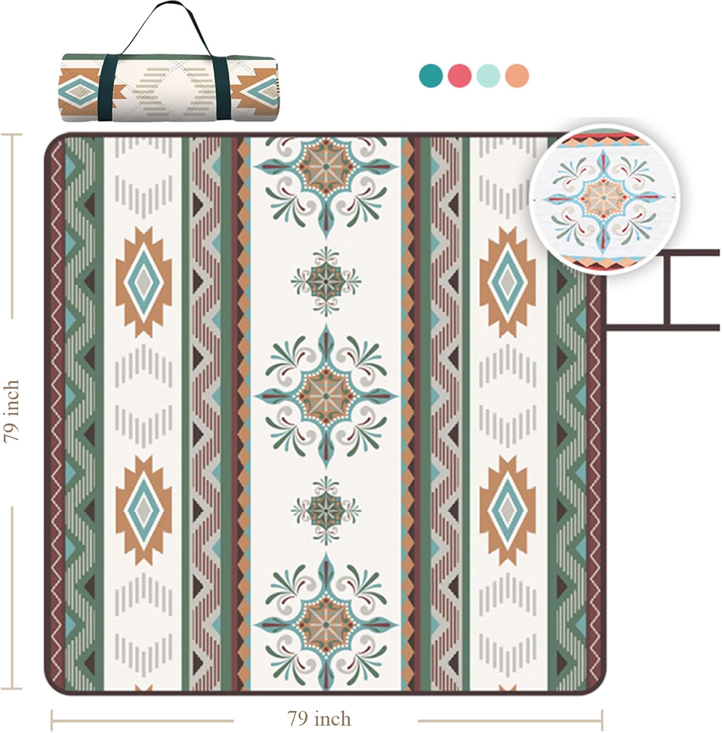 YRXRUS Picnic Blankets, Boho Picnic Mat for Waterproof Foldable, 79”x79” Extra Large Thick, Sandproof Oversized Outdoor Mat, for Parties, Camping, Park, Travel, Grass Gifts