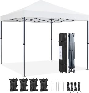 Yaheetech 8x8 Pop Up Canopy Easy Set-up Tent, Portable Outdoor Canopy Instant Tent, Commercial Gazebo with Wheeled Carry Bag & 4 Sandbags for Home, Party & Outdoor Activities, White