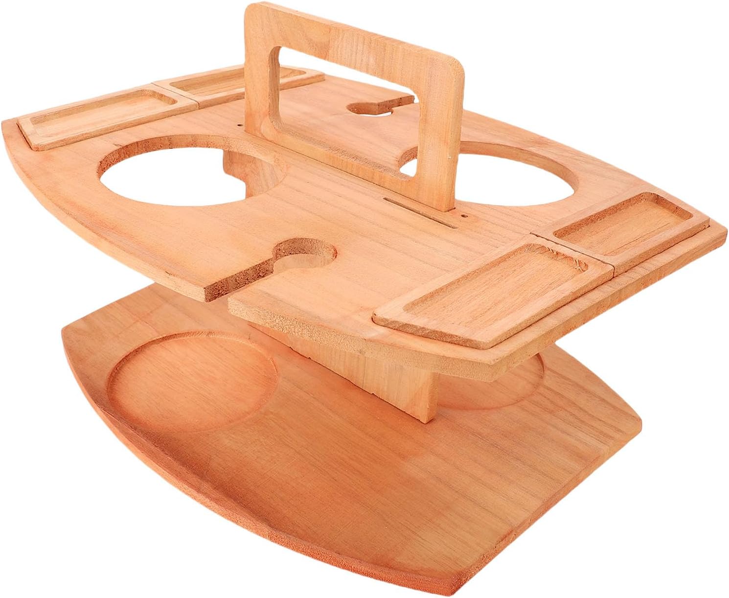 Yosoo Wooden Picnic Table Portable Wine Picnic Tray Outdoor Glass Holder Easy to Disassemble Paulownia Wood